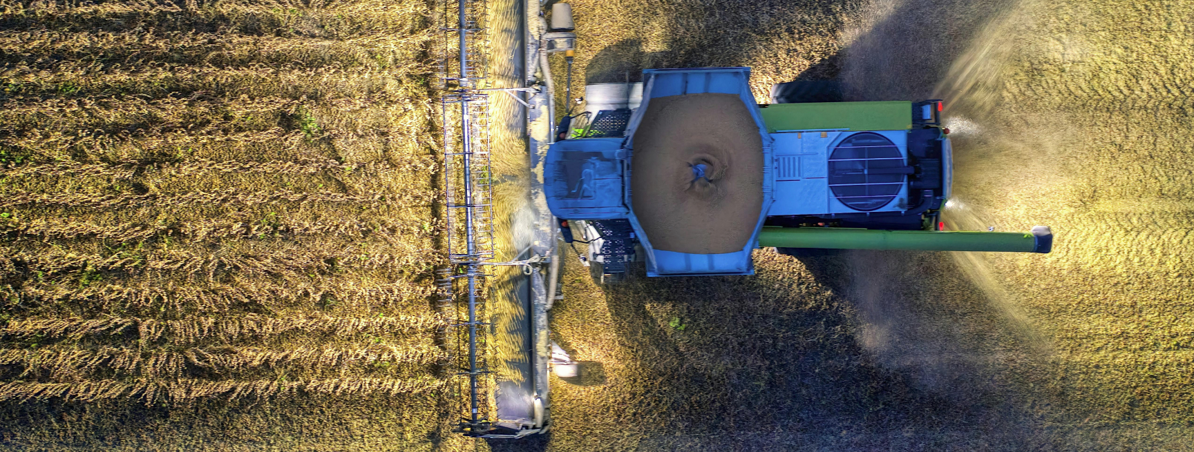 Aerial view of farming equipment in field